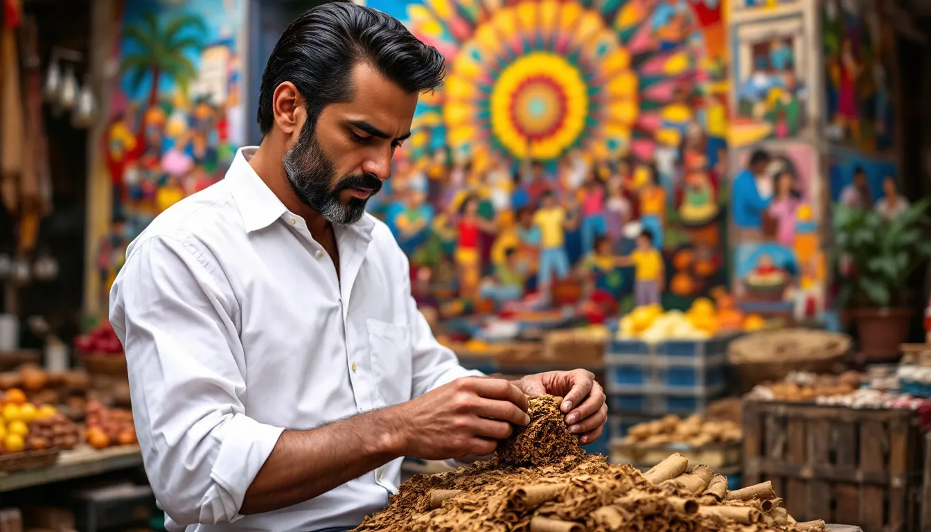 A professional cigar roller preparing cigars at a corporate event.