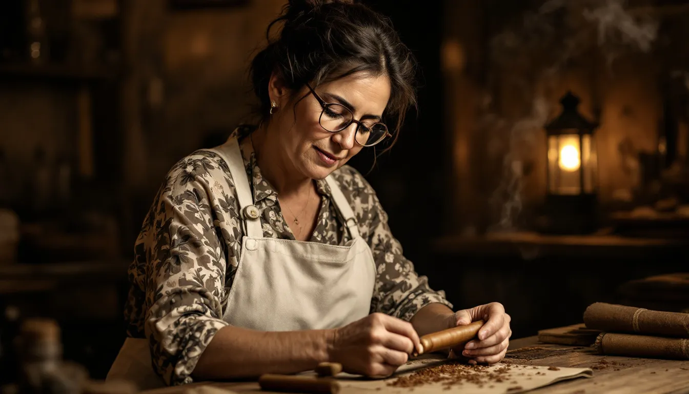 Katrina, a female master cigar roller, at work.