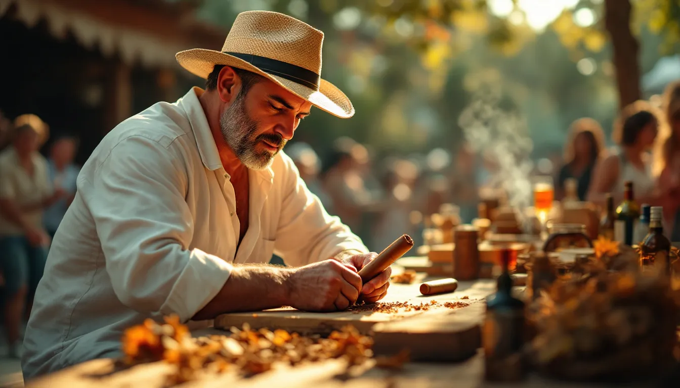 A lively cigar rolling demonstration at an event.